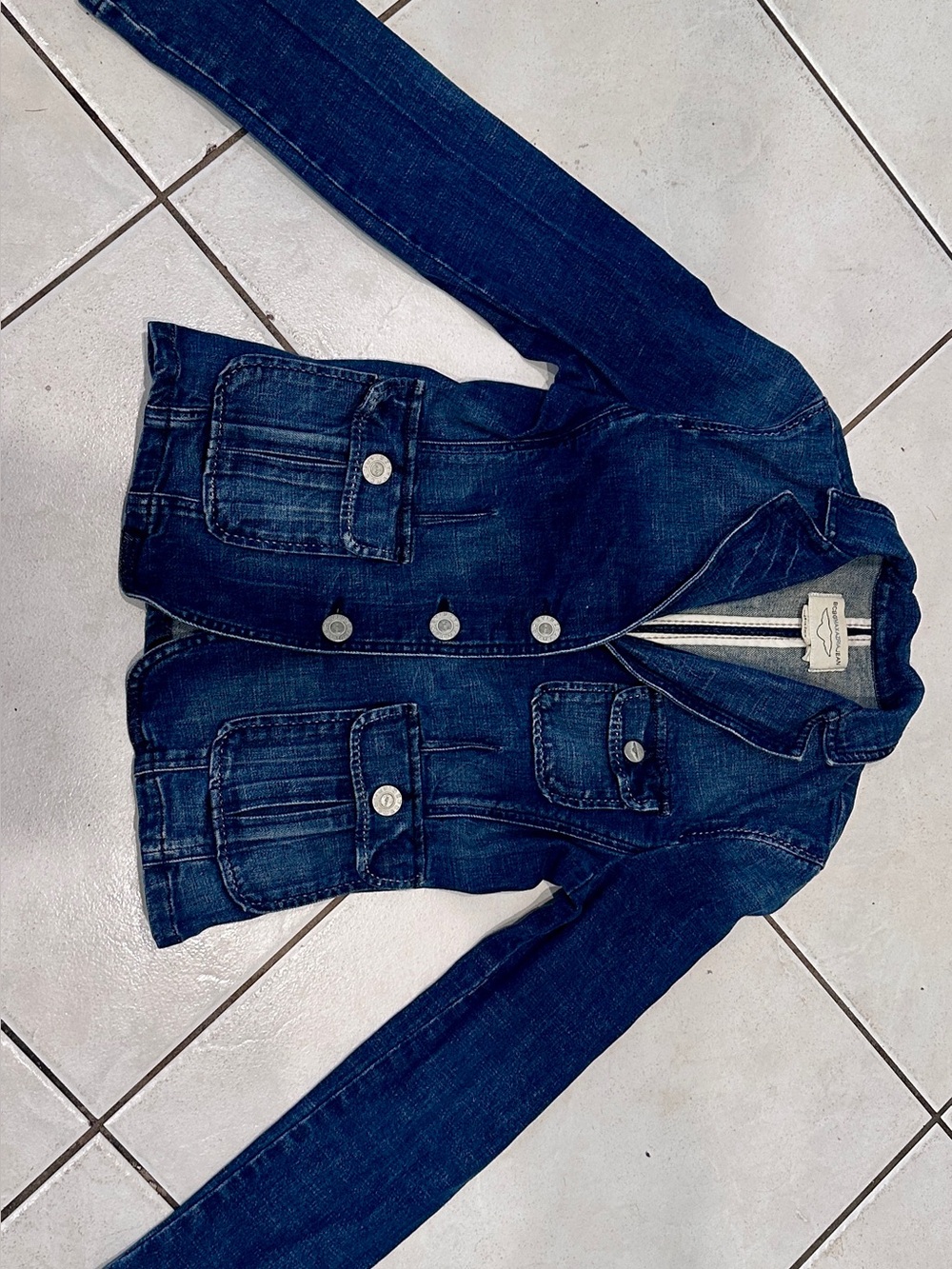 BCBGMAXAZRIA JEAN Women’s Small Denim Blazer Jacket Y2K Utility Dark Wash
